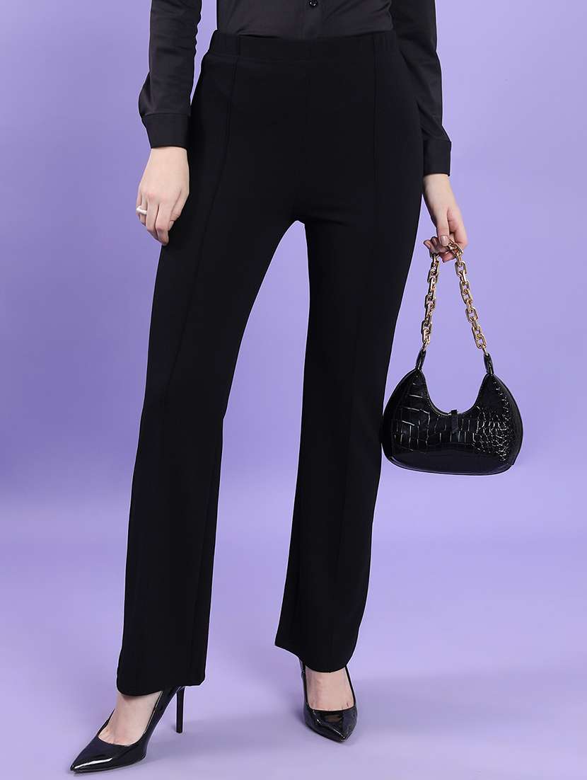 women solid mid rise bootcut trouser