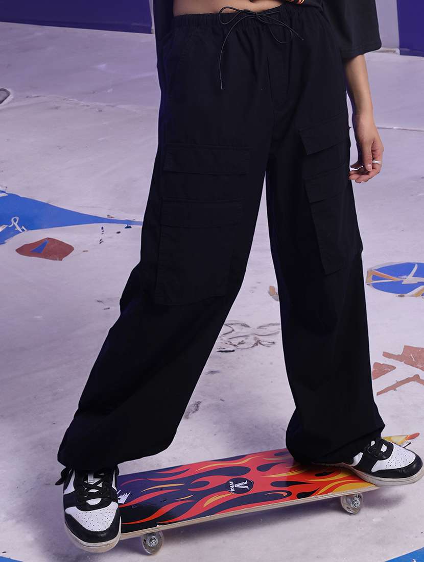 women black cotton straight cargos