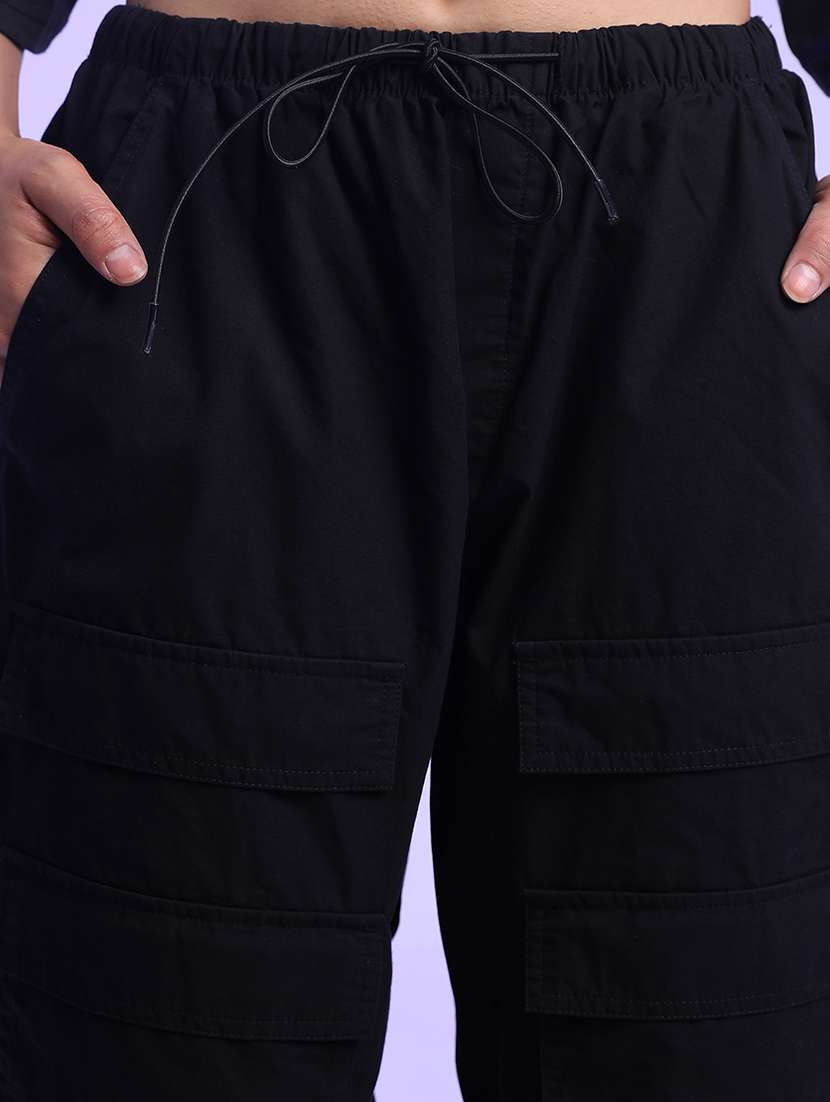 women black cotton straight cargos - 22462411 -  Standard Image - 1