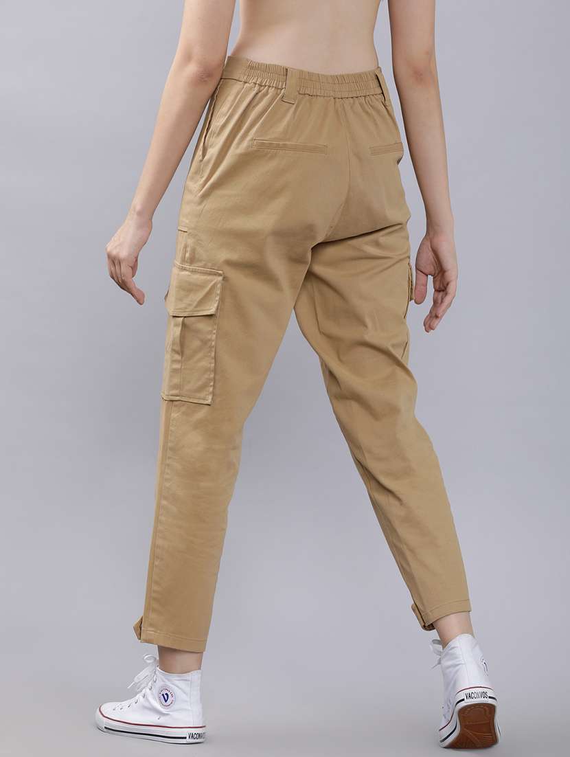 women beige cotton straight cargos - 22462416 -  Standard Image - 4