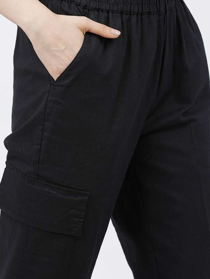 women black cotton cargos trouser - 22462417 -  Standard Image - 1
