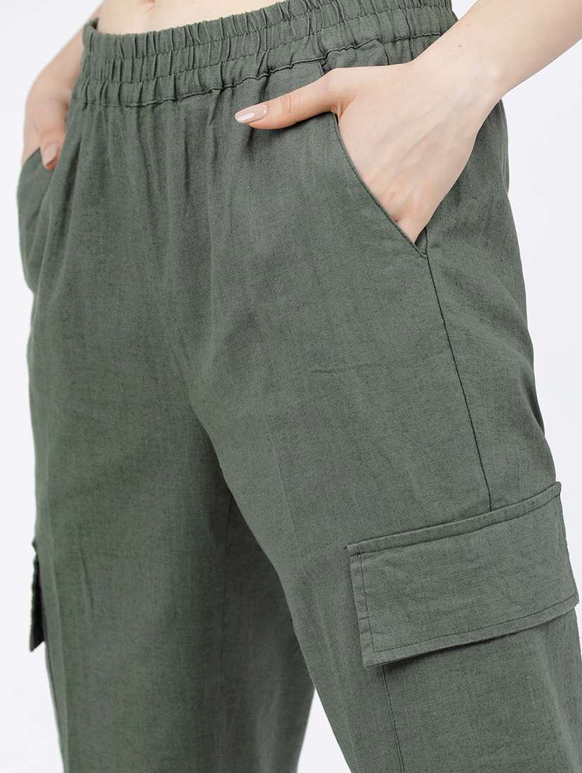 women olive cotton cargos trouser - 22462418 -  Standard Image - 1