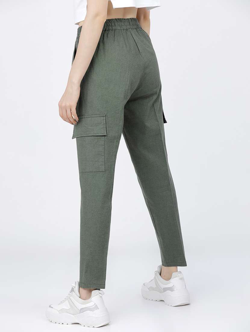 women olive cotton cargos trouser - 22462418 -  Standard Image - 4