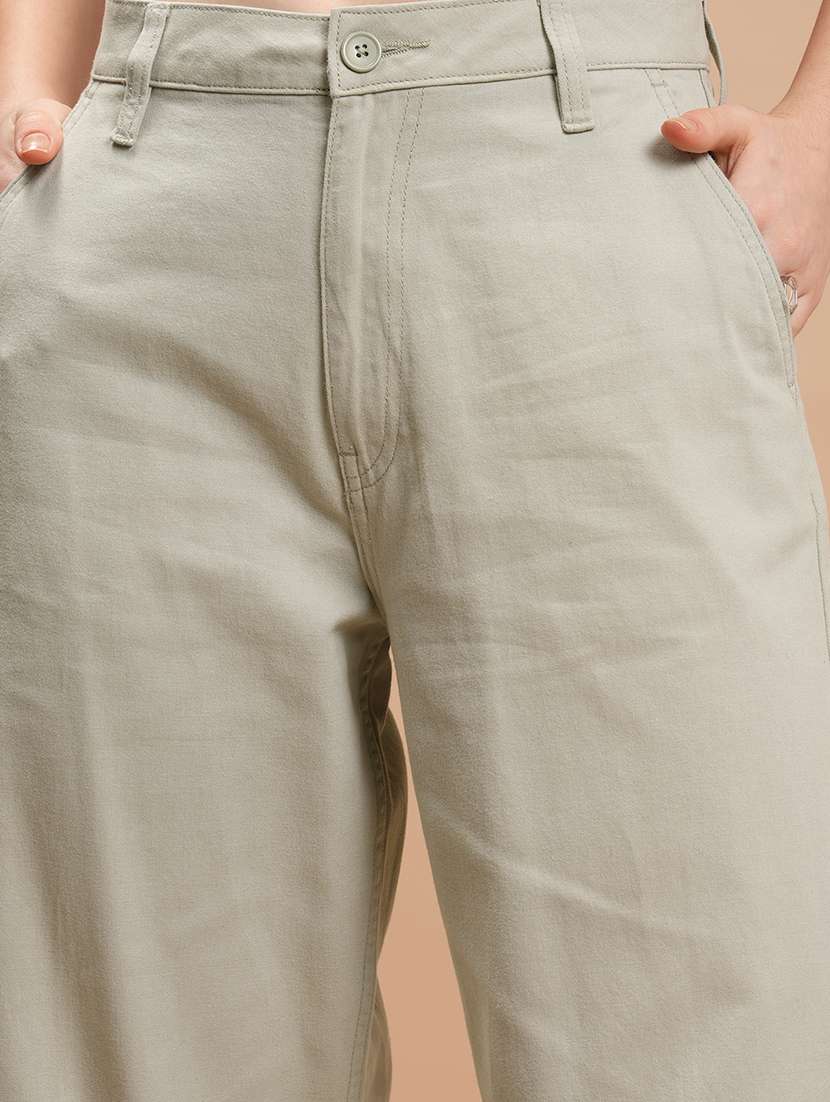 women grey cotton straight trouser - 22462419 -  Standard Image - 1