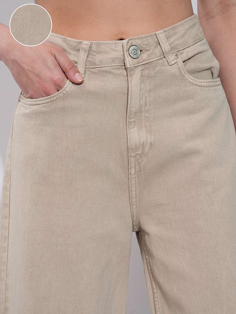 women beige cotton jean - 22462486 -  Standard Image - 1