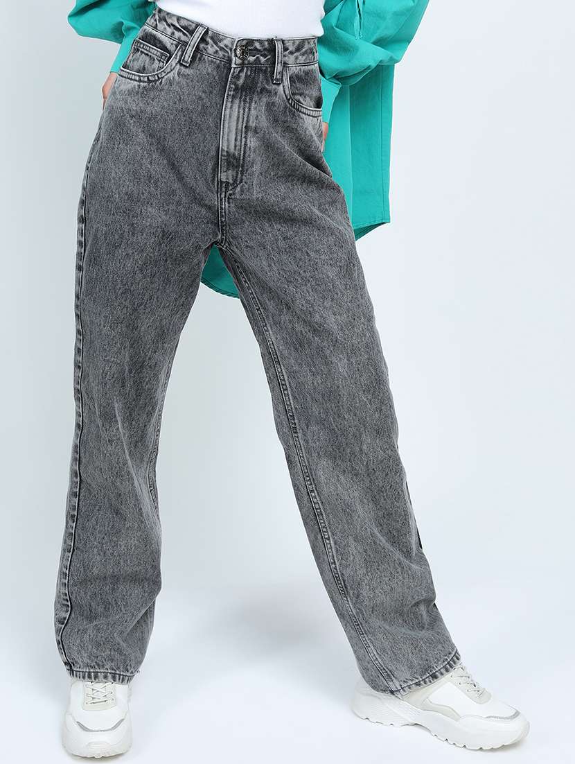 women grey cotton jeans
