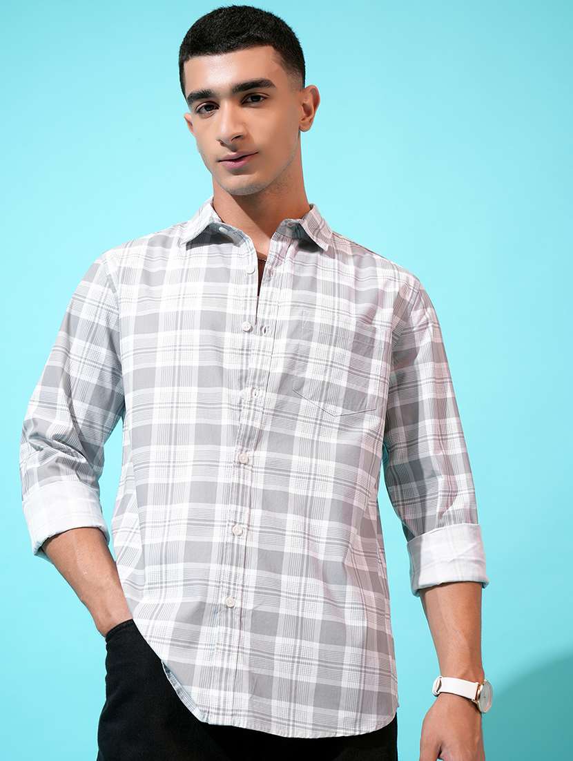 men checkered long sleeve regular fit casual shirt