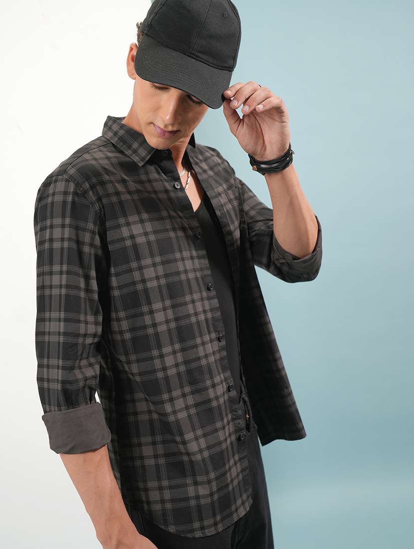 men checkered long sleeve regular fit casual shirt