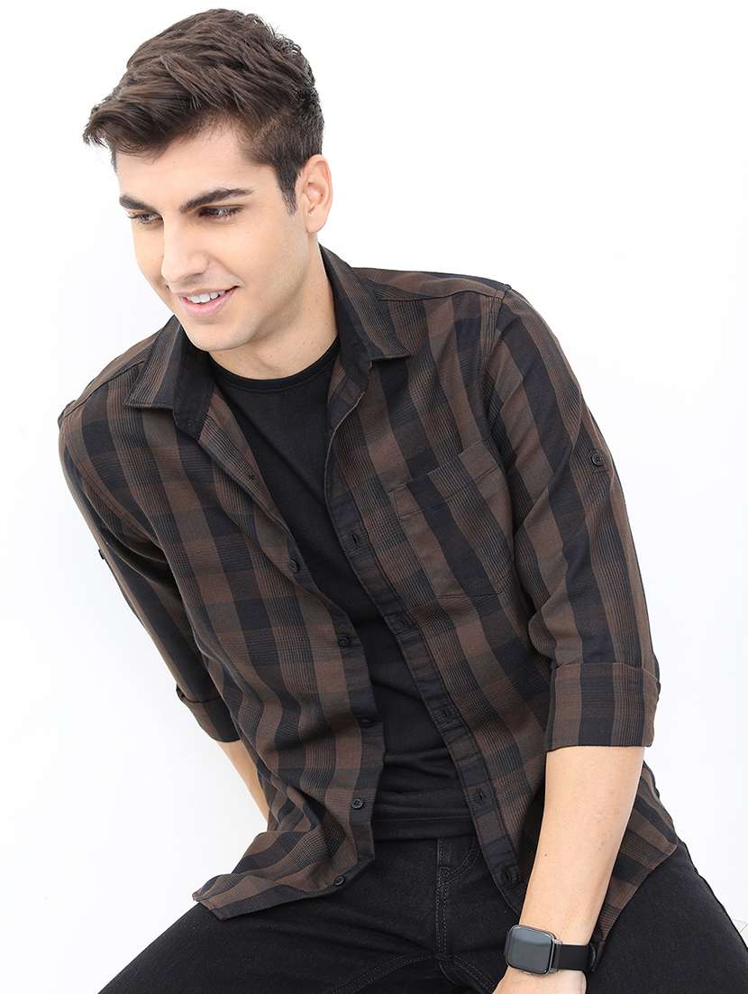 men checkered long sleeve regular fit casual shirt