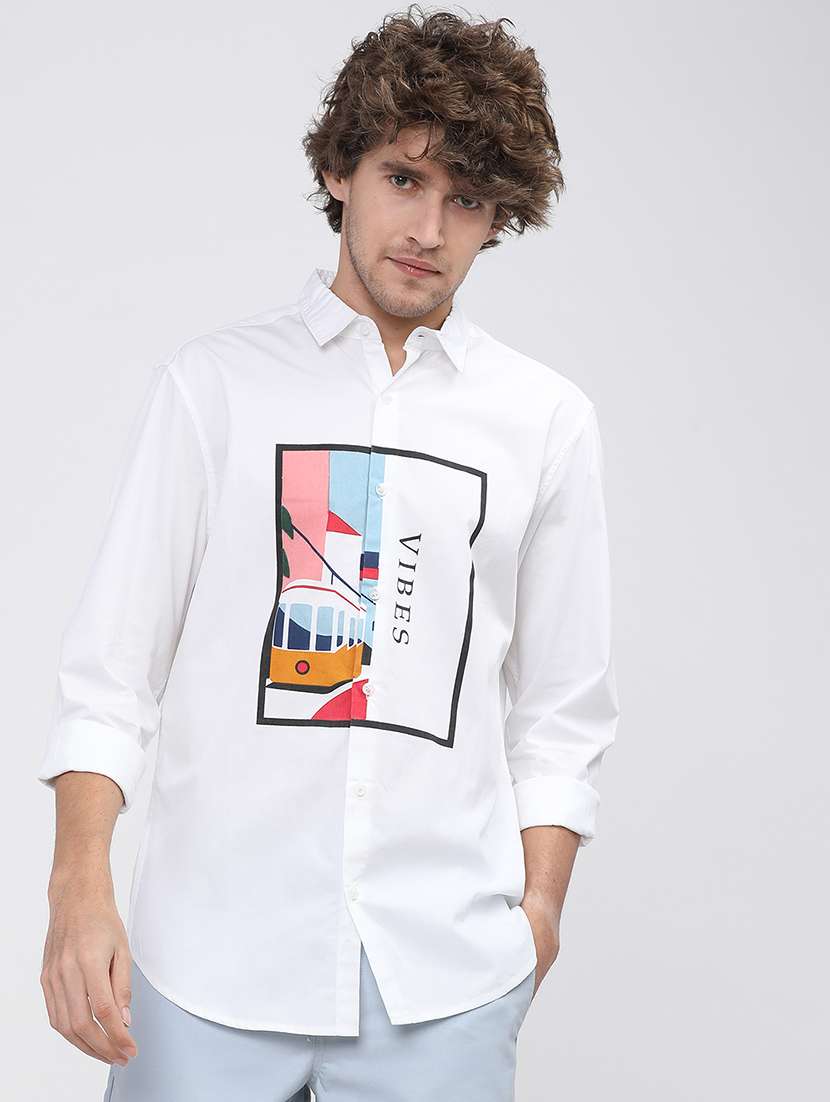 men printed long sleeve regular fit casual shirt