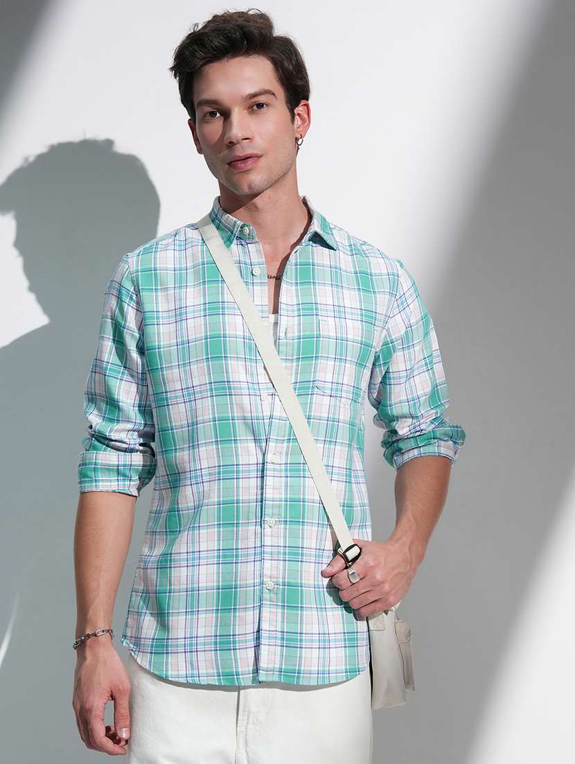 men checkered long sleeve regular fit casual shirt