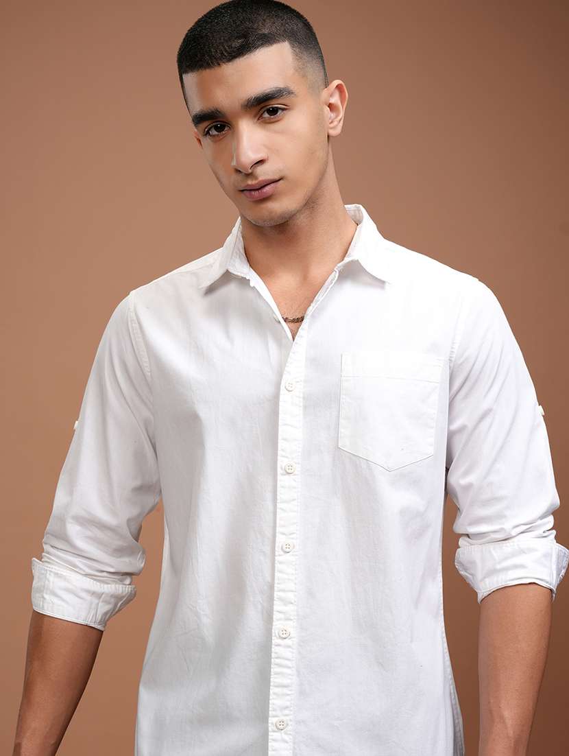 men solid long sleeve regular fit casual shirt