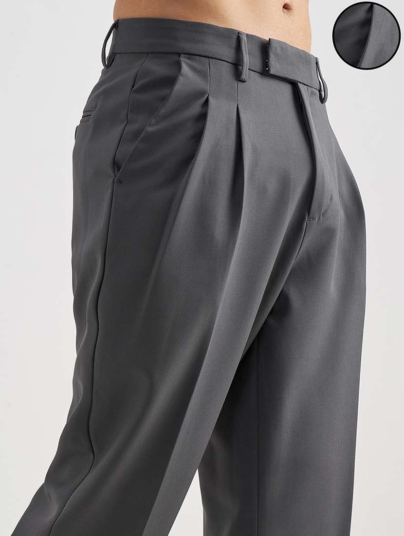 men solid mid rise pleated casual trouser - 22462668 -  Standard Image - 1