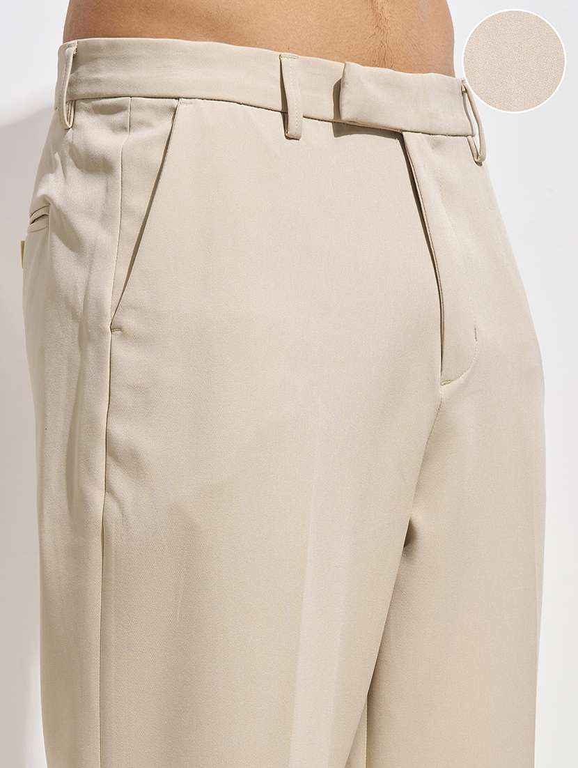 men solid mid rise flat front casual trouser - 22462670 -  Standard Image - 1