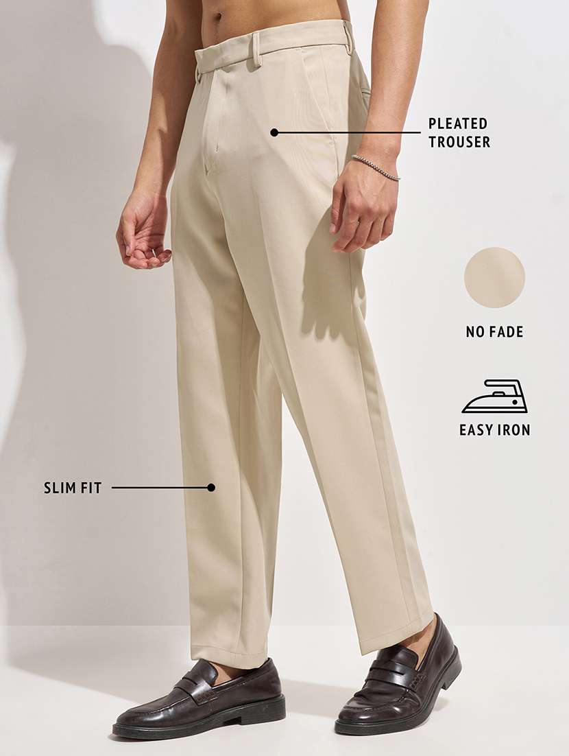 men solid mid rise flat front casual trouser - 22462670 -  Standard Image - 4