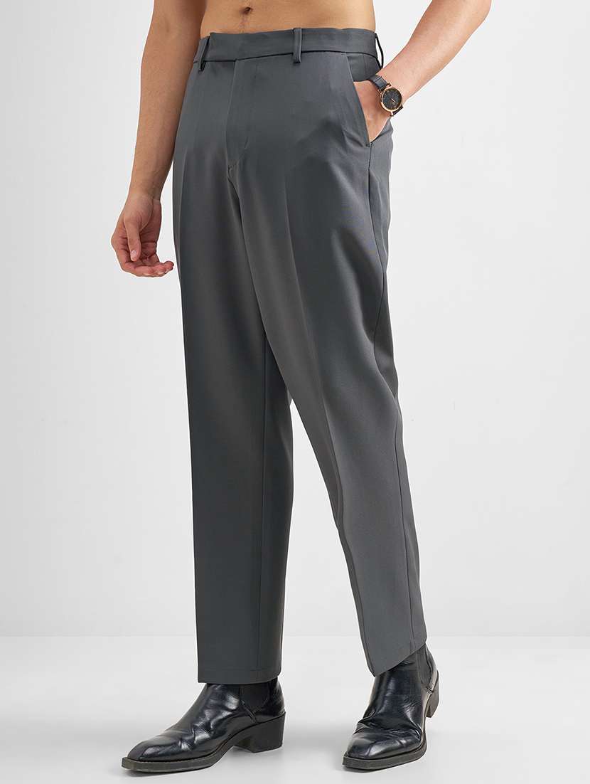 men grey polyester pleated casual trouser - 22462676 -  Standard Image - 1