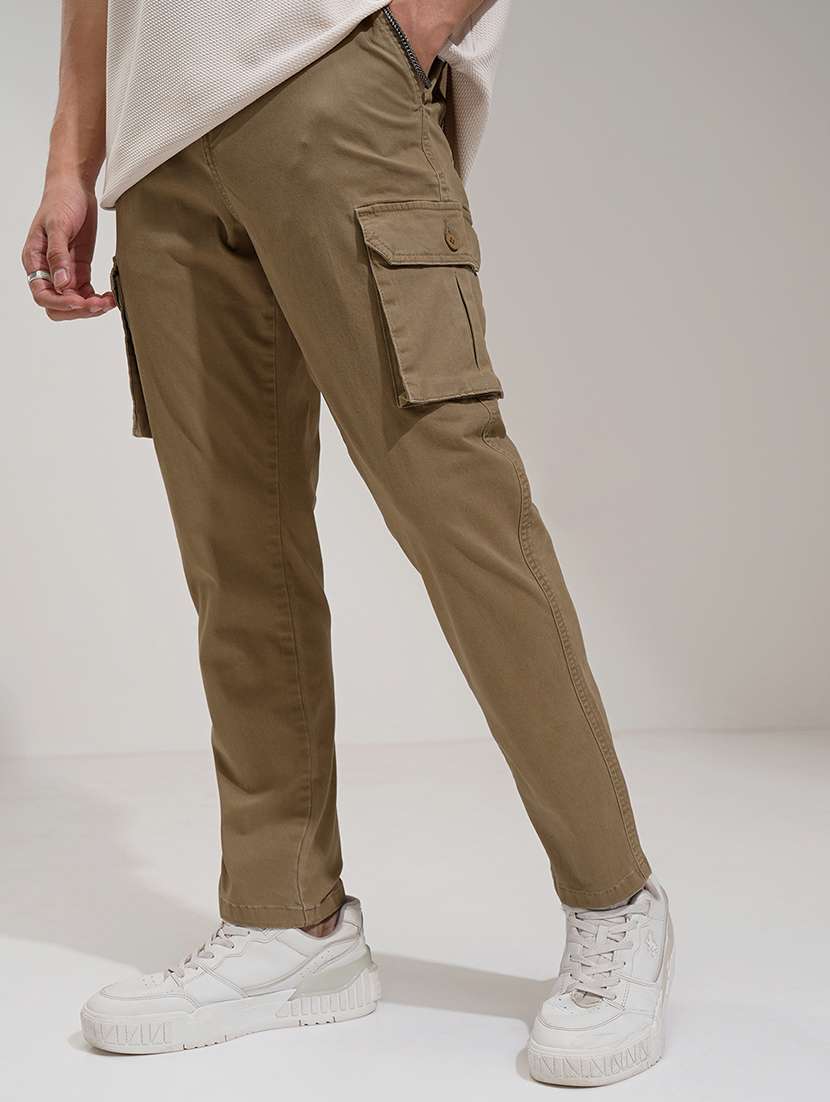 men brown cotton pleated casual trouser - 22462688 -  Standard Image - 1