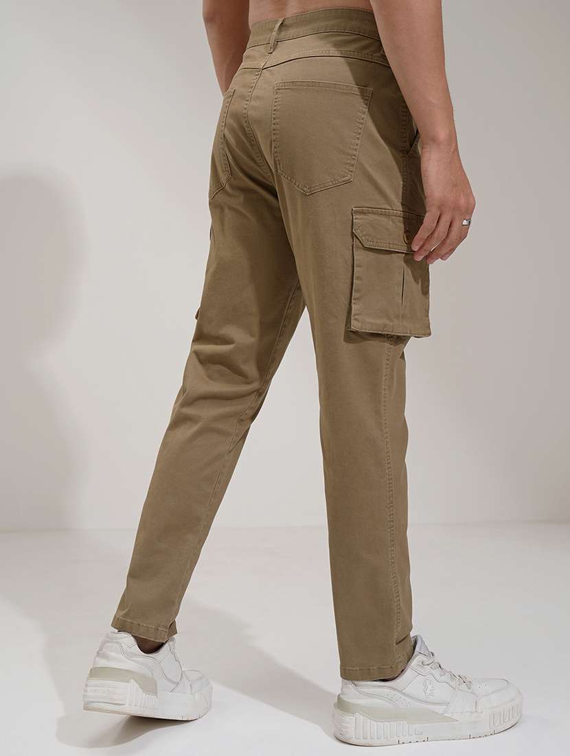 men brown cotton pleated casual trouser - 22462688 -  Standard Image - 4