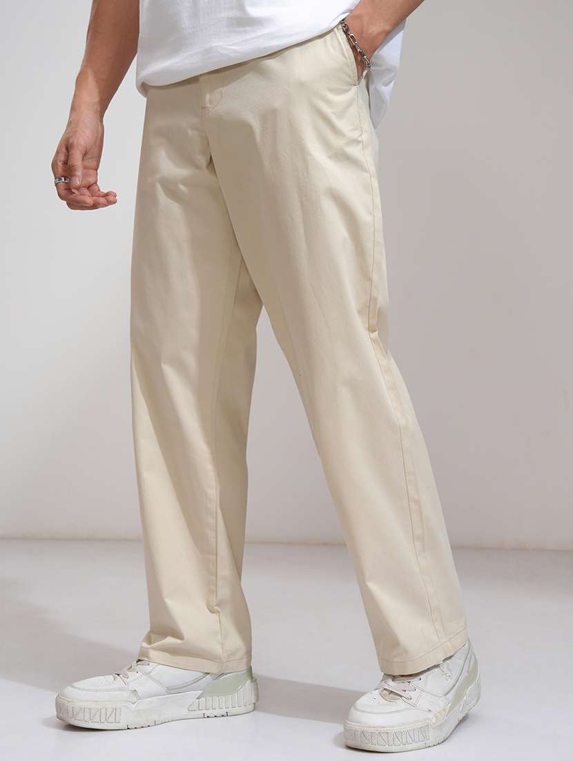 Men Off White Cotton Pleated Casual Trouser - 22462701 -  Standard Image - 1