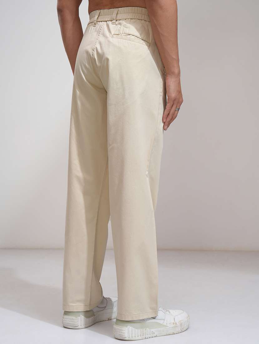 Men Off White Cotton Pleated Casual Trouser - 22462701 -  Standard Image - 4