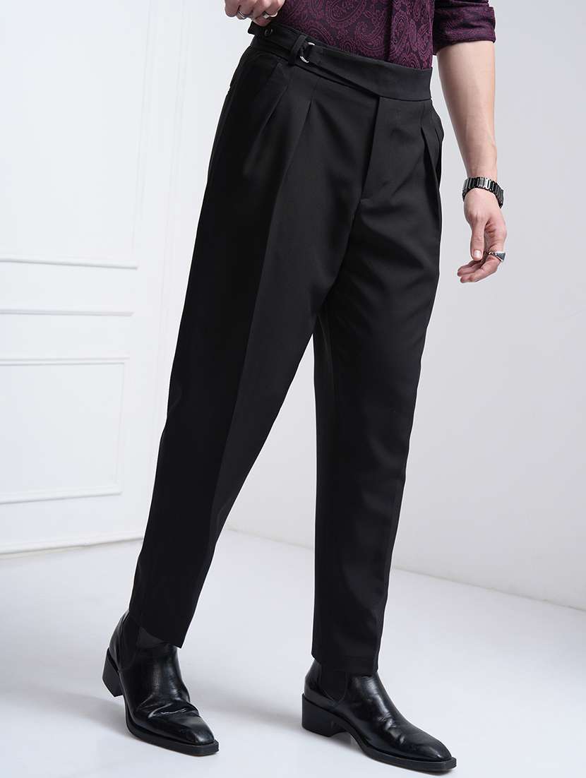 men black polyester pleated casual trouser - 22462704 -  Standard Image - 1