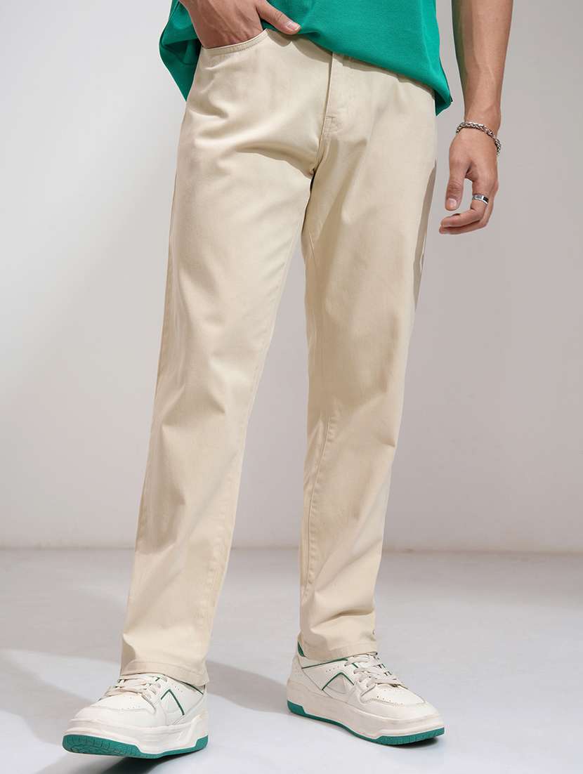 men off white cotton pleated casual trouser