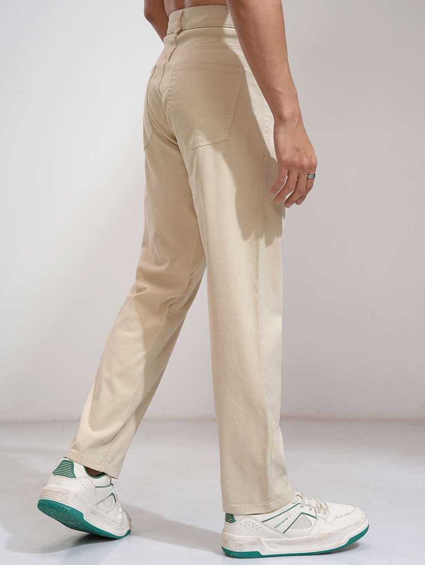 men off white cotton pleated casual trouser - 22462707 -  Standard Image - 4
