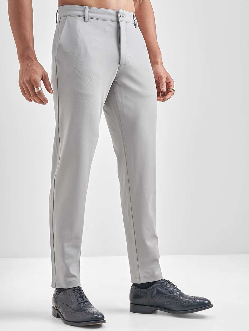men grey polyester pleated casual trouser - 22462710 -  Standard Image - 1