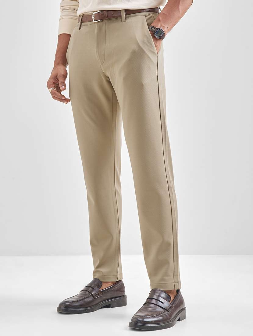 men trousers beige solids regular fit casual wear - 22462713 -  Standard Image - 1