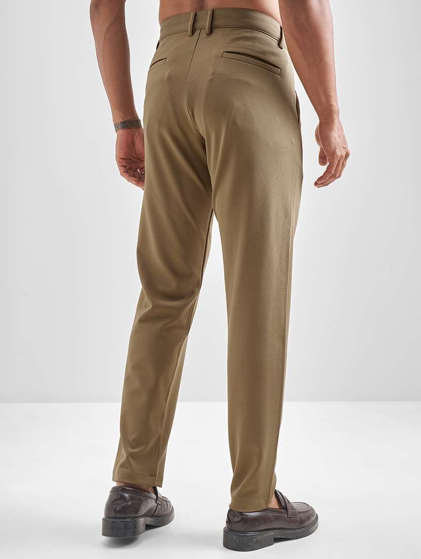 men khaki polyester pleated casual trouser - 22462714 -  Standard Image - 4