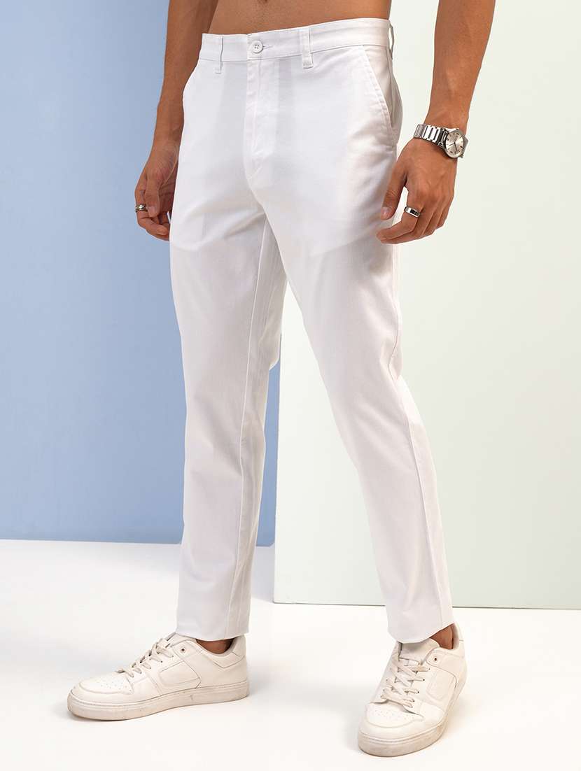 men white cotton pleated casual trouser - 22462717 -  Standard Image - 1