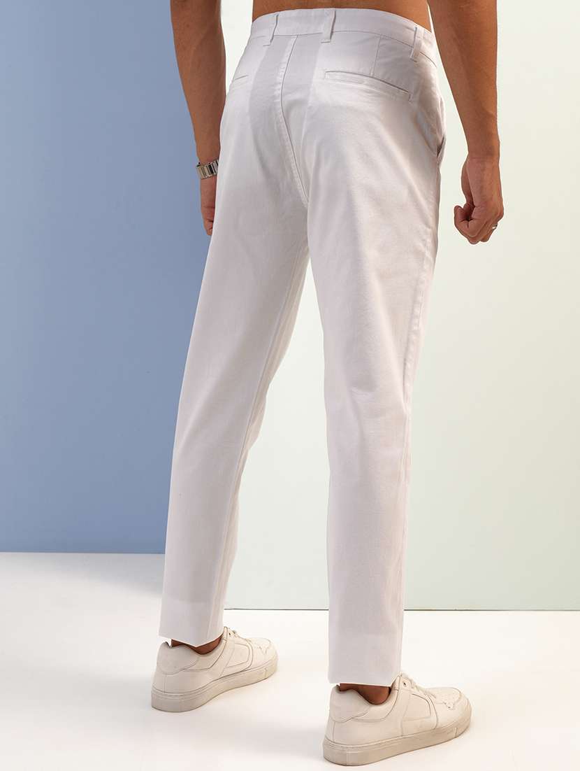 men white cotton pleated casual trouser - 22462717 -  Standard Image - 4