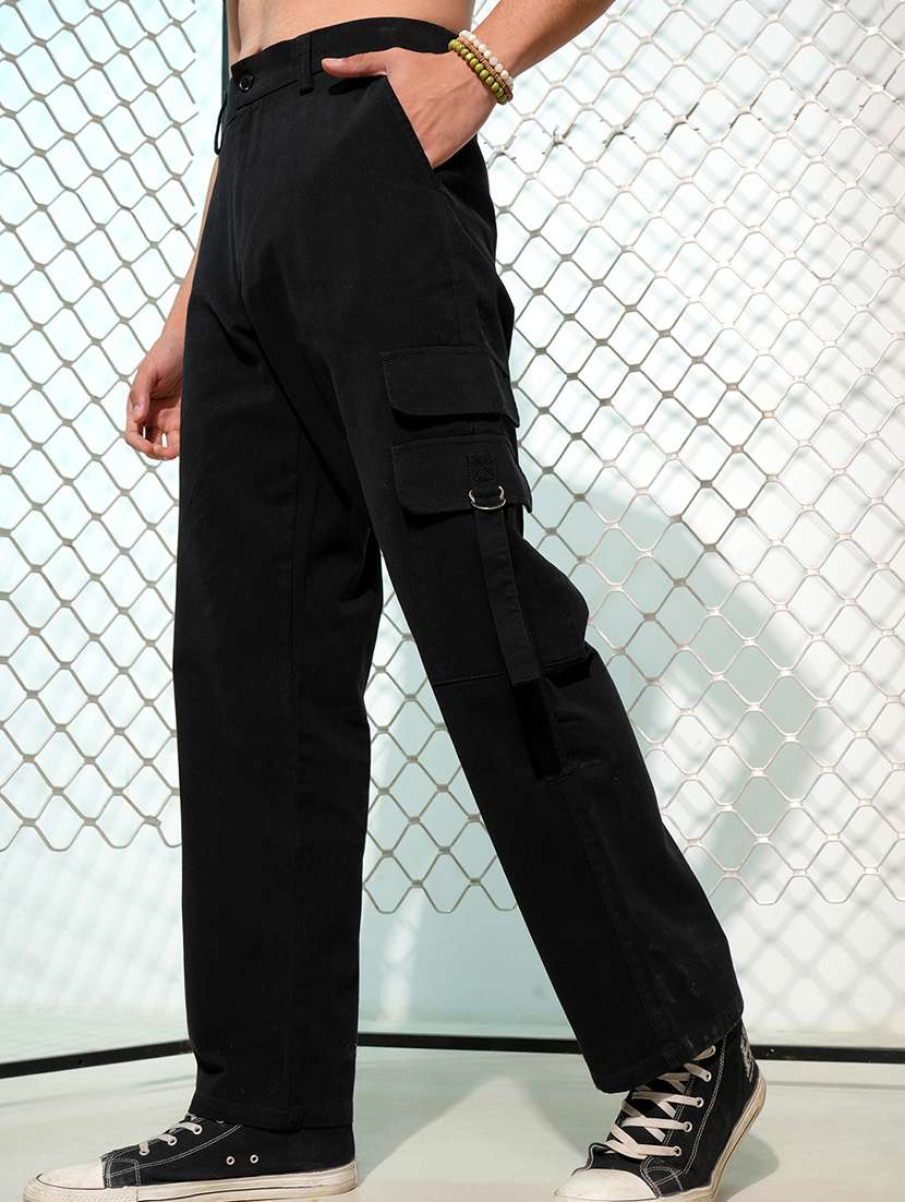 men black cotton pleated casual trouser - 22462729 -  Standard Image - 1