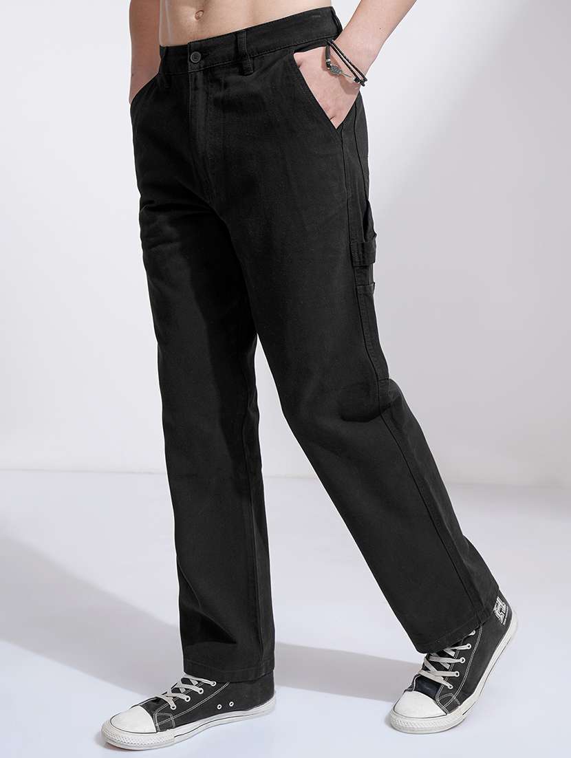men trousers black cotton regular fit casual - 22462744 -  Standard Image - 1