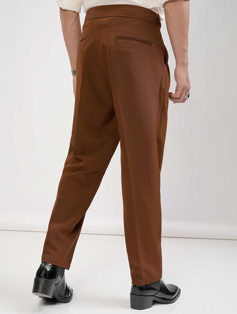 men rust polyester pleated casual trouser - 22462749 -  Standard Image - 4