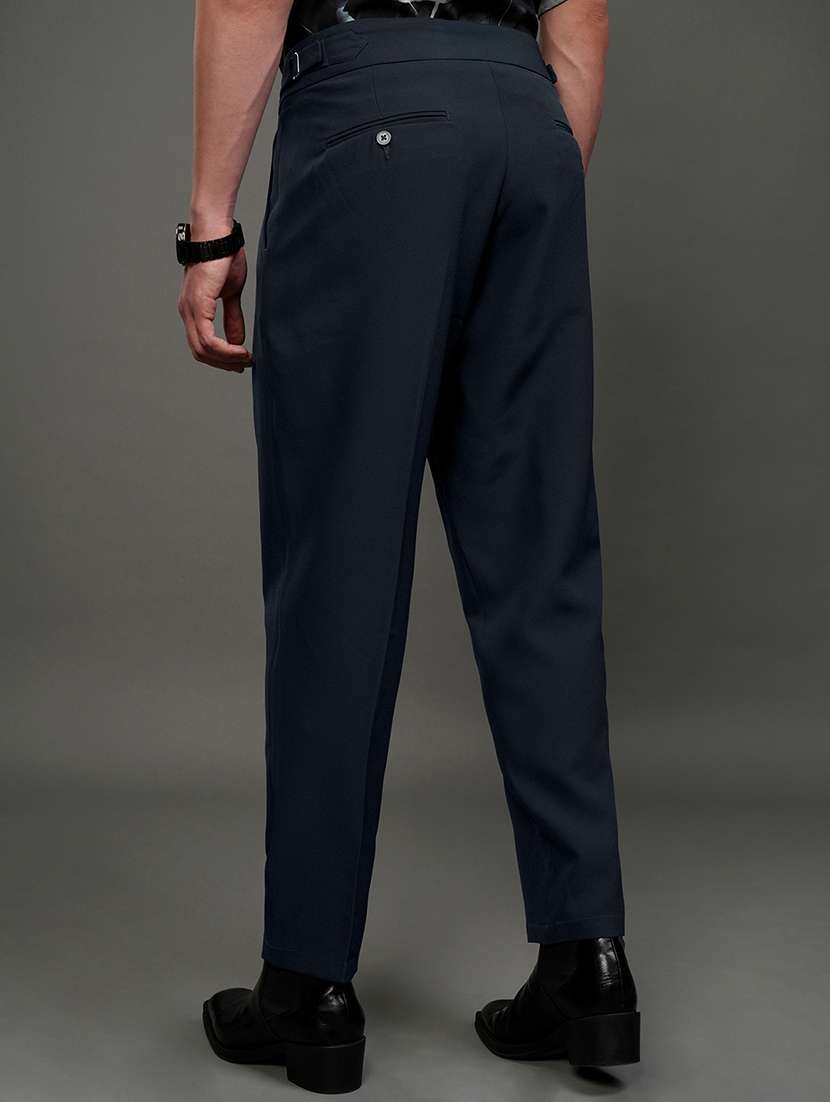 men navy blue polyester pleated casual trouser - 22462753 -  Standard Image - 4