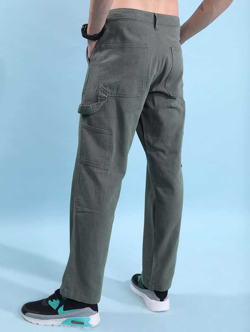 Men Olive Solids Casual Regular Fit Trousers - 22462773 -  Standard Image - 4