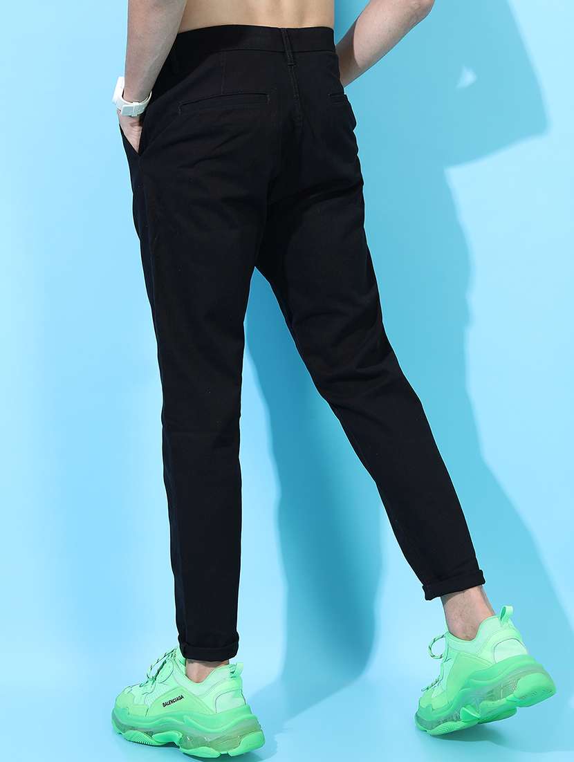 men regular fit black cotton solid trousers - 22462776 -  Standard Image - 4