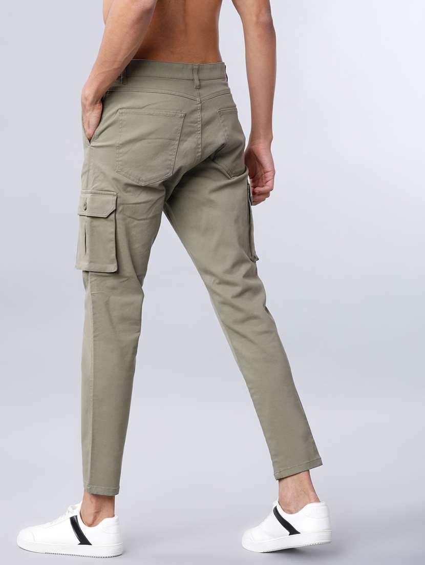 men olive cotton blend regular fit cargos trousers - 22462785 -  Standard Image - 4