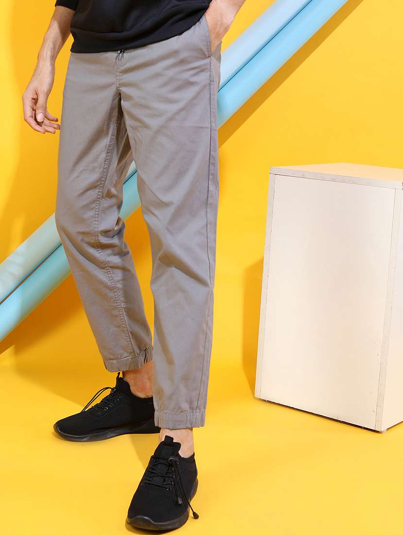 men solid cotton regular fit casual trouser - 22462788 -  Standard Image - 1