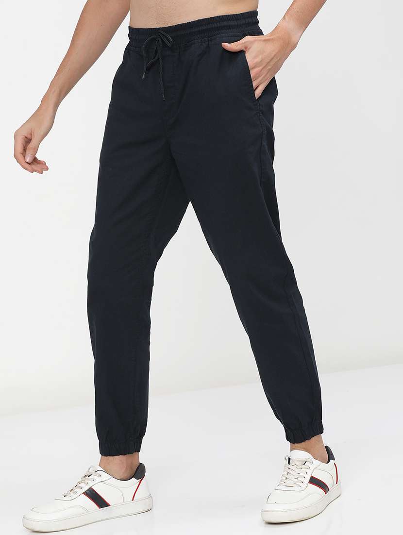 men navy blue cotton pleated casual trouser - 22462795 -  Standard Image - 1