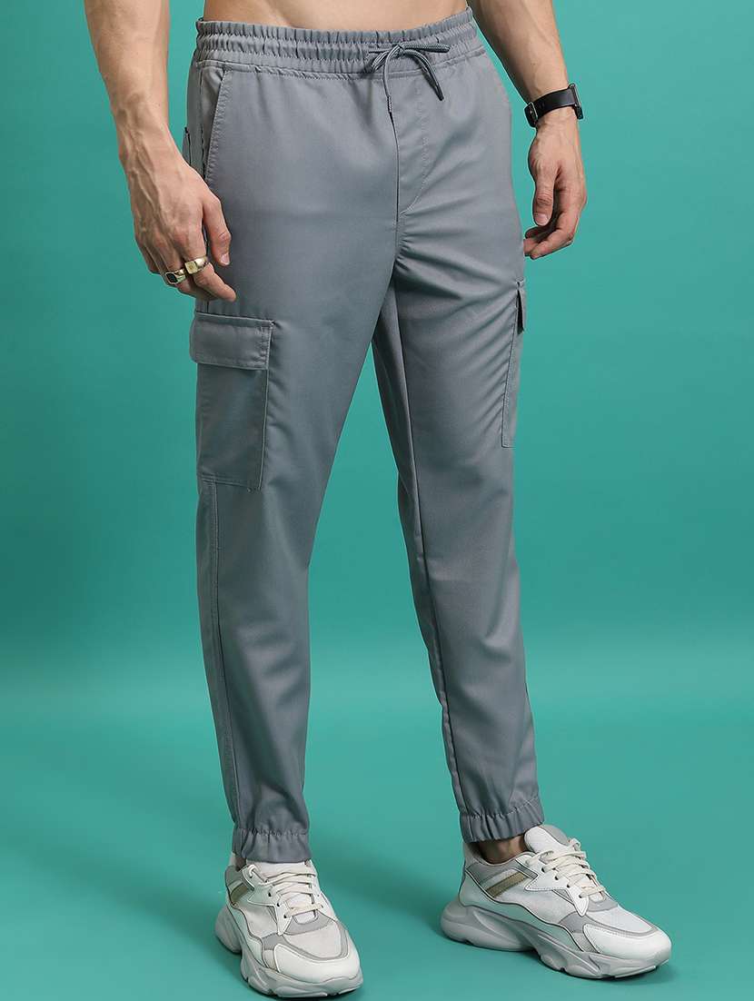 men grey polyester pleated casual trouser - 22462802 -  Standard Image - 1