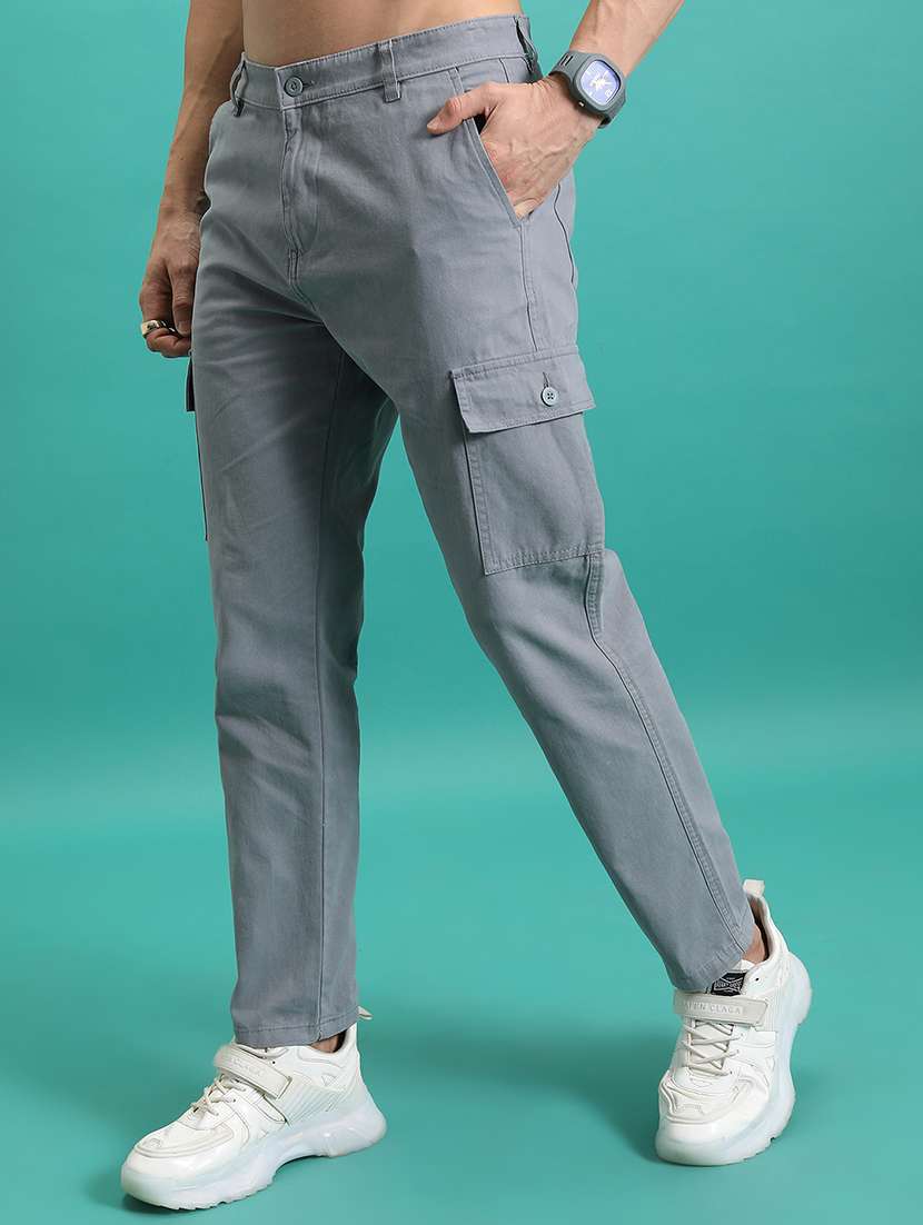 men grey cotton pleated casual trouser - 22462810 -  Standard Image - 1