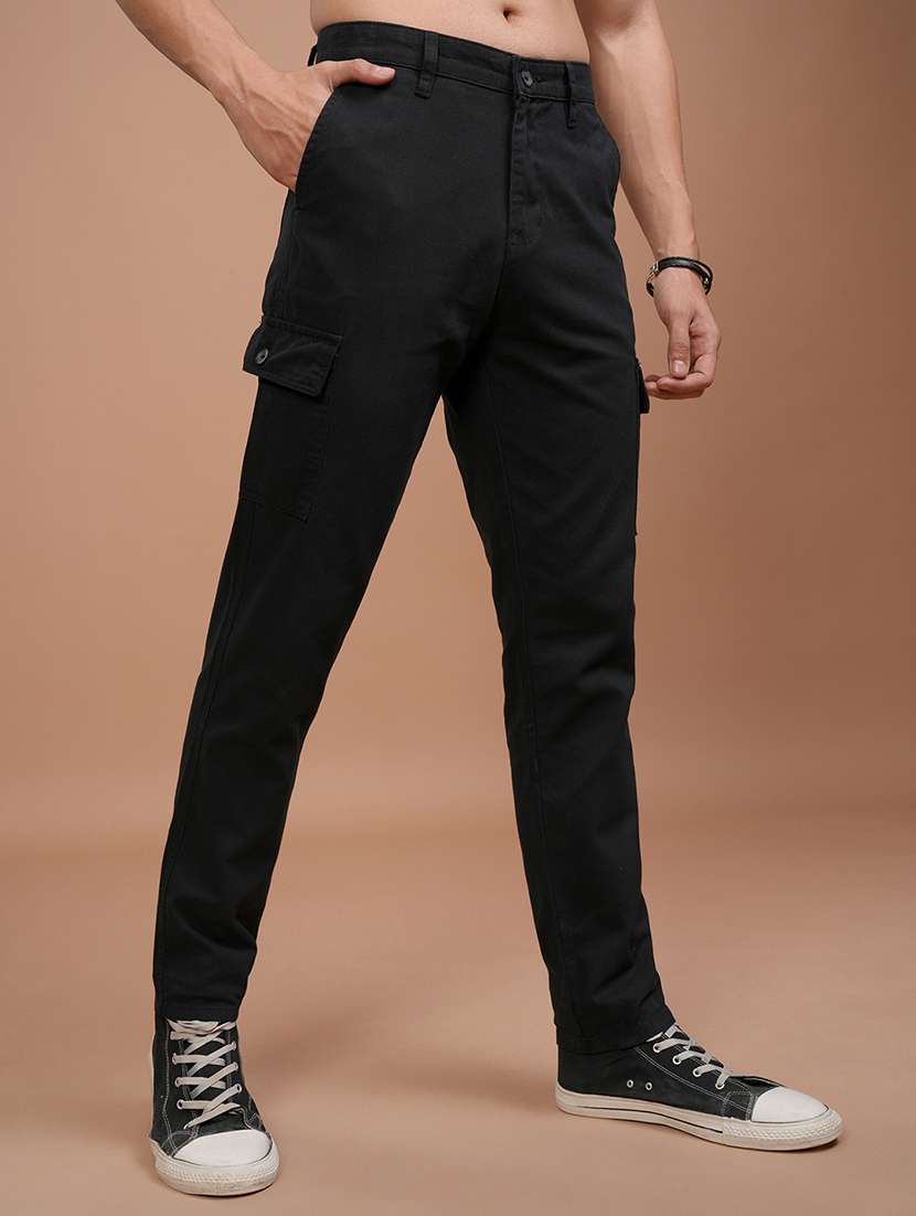 men black cotton regular fit cargos trousers - 22462813 -  Standard Image - 1