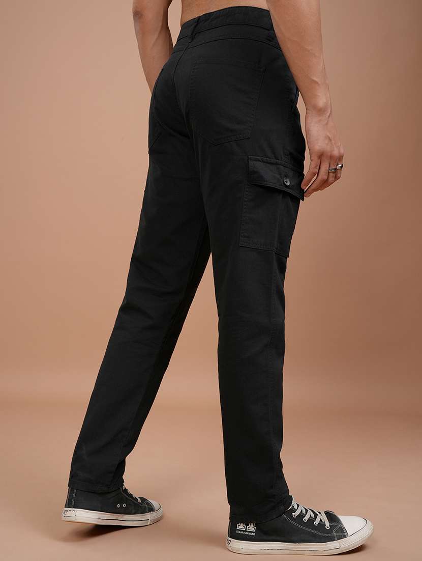 men black cotton regular fit cargos trousers - 22462813 -  Standard Image - 4