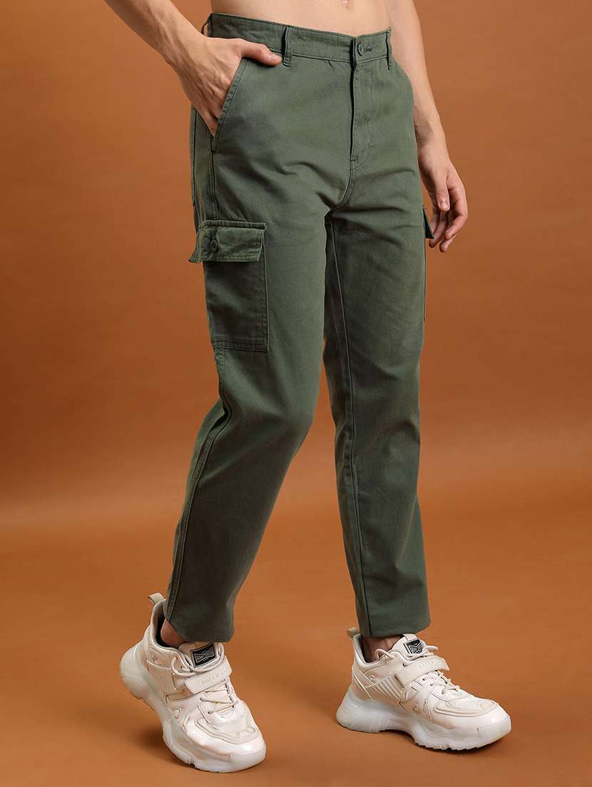 men olive cotton pleated casual trouser - 22462815 -  Standard Image - 1