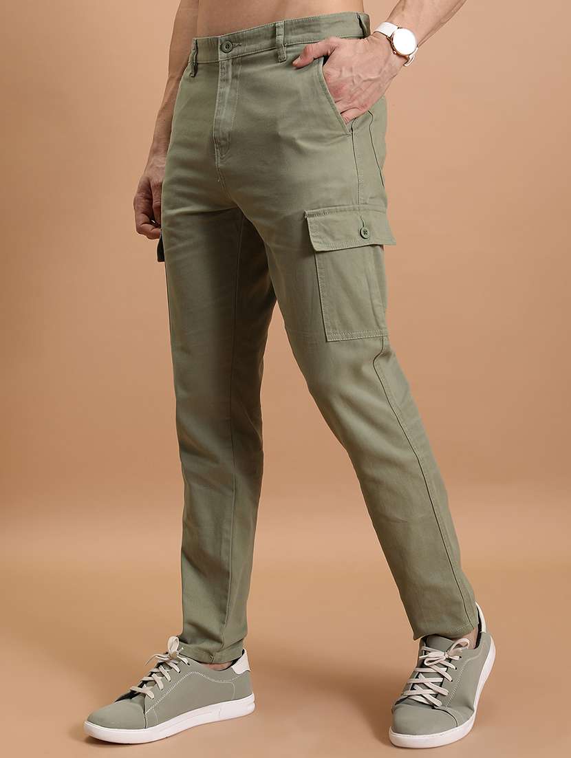 Men Olive Cotton Pleated Casual Trouser - 22462825 -  Standard Image - 1