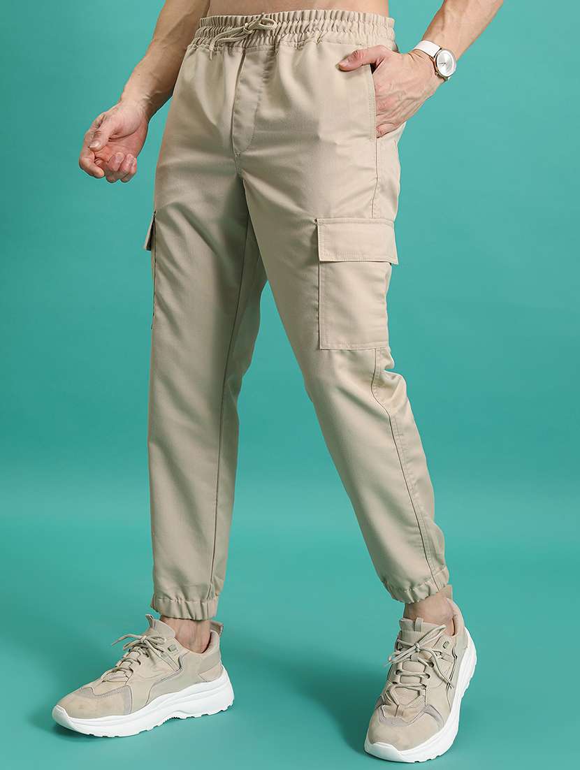 men beige solid casual trousers cargo style full length - 22462832 -  Standard Image - 1
