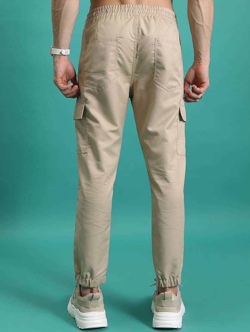 men beige solid casual trousers cargo style full length - 22462832 -  Standard Image - 4