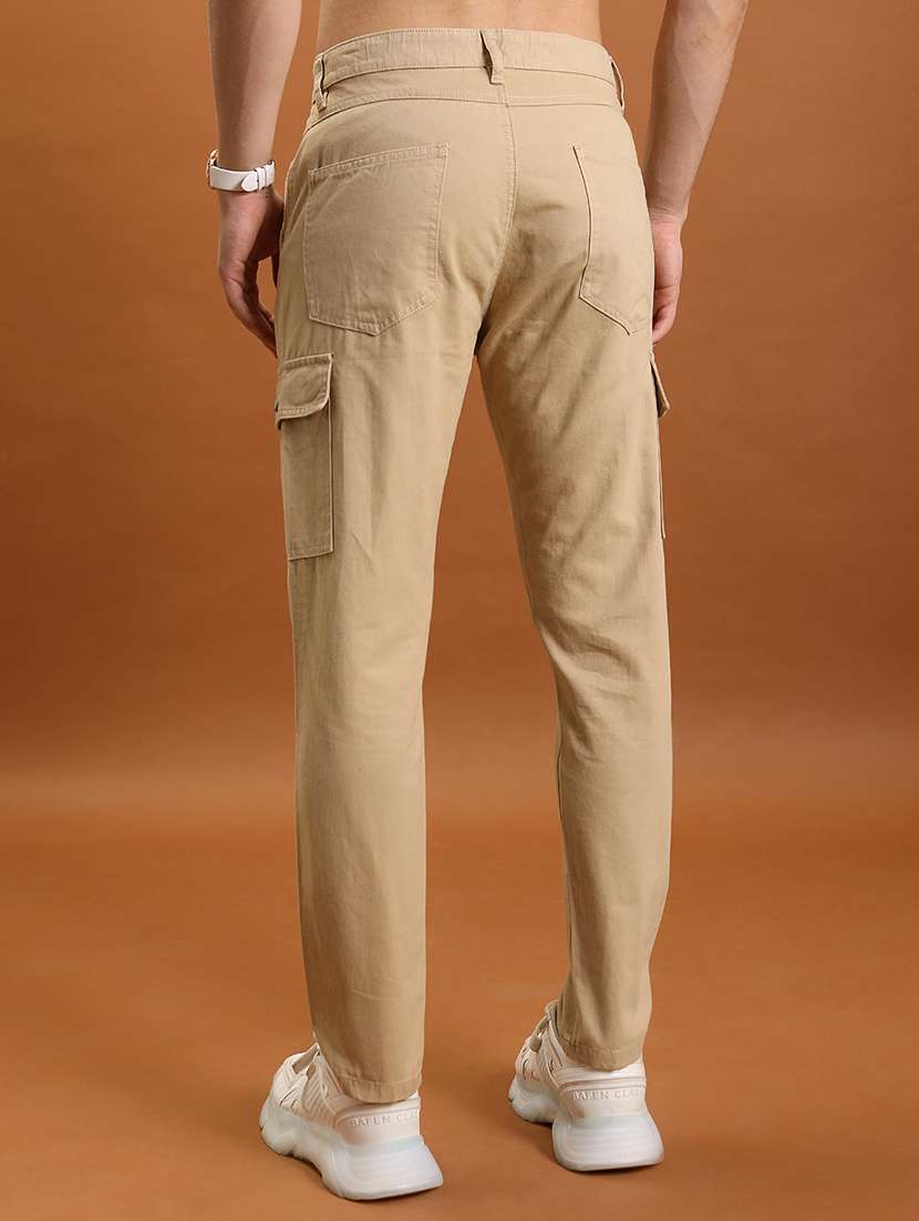 men beige cotton blend casual cargos trousers - 22462837 -  Standard Image - 4